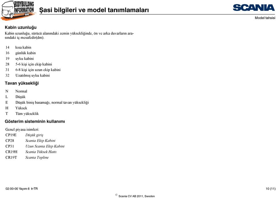 yüksekliği N L E H T Normal Düşük Düşük biniş basamağı, normal tavan yüksekliği Yüksek Tüm yükseklik Gösterim sisteminin kullanımı Genel