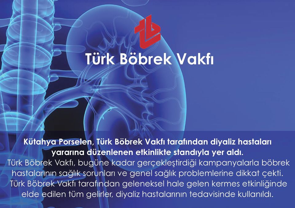 Türk Böbrek Vakfı, bugüne kadar gerçekleştirdiği kampanyalarla böbrek hastalarının sağlık sorunları ve