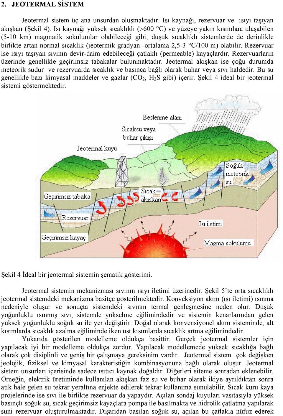 (jeotermik gradyan -ortalama 2,5-3 C/100 m) olabilir. Rezervuar ise ısıyı taşıyan sıvının devir-daim edebileceği çatlaklı (permeable) kayaçlardır.