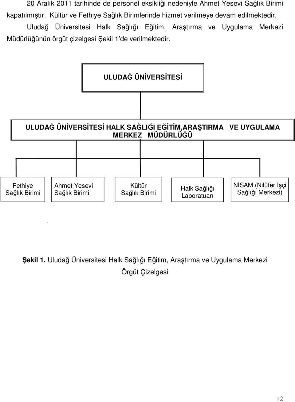 Uludağ Üniversitesi Halk Sağlığı Eğitim, Araştırma ve Uygulama Merkezi Müdürlüğünün örgüt çizelgesi Şekil 1 de verilmektedir.