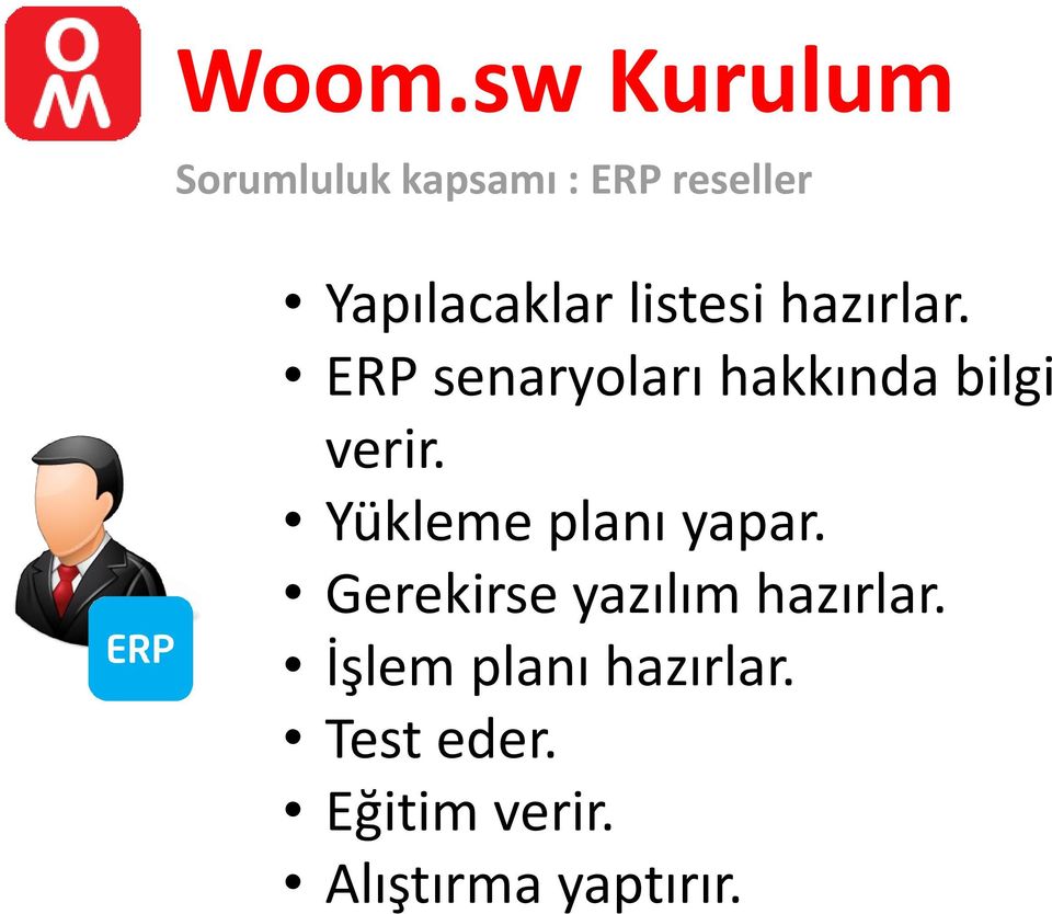 ERP senaryoları hakkında bilgi verir. Yükleme planı yapar.