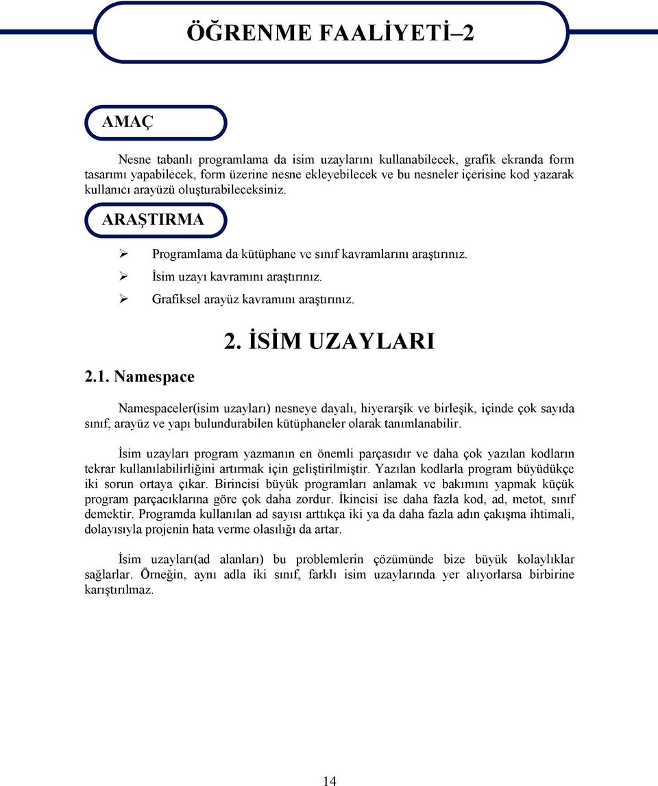 Grafiksel arayüz kavramını araştırınız. 2.1. Namespace 2.