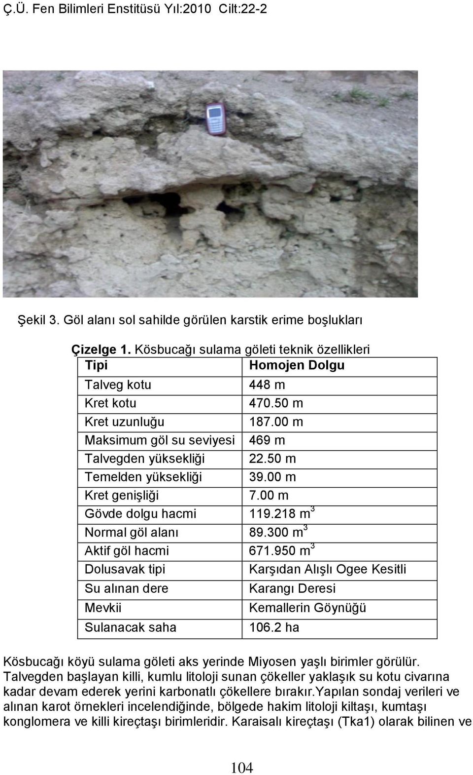 950 m 3 Dolusavak tipi Karşıdan Alışlı Ogee Kesitli Su alınan dere Mevkii Sulanacak saha Karangı Deresi Kemallerin Göynüğü 106.