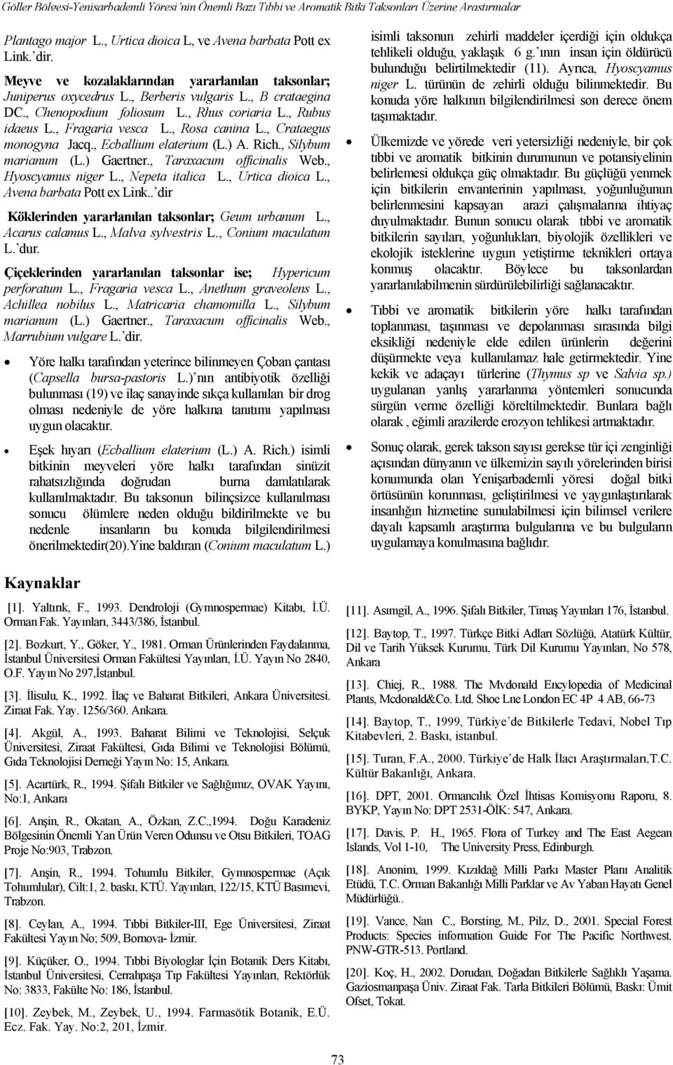 , Rosa canina L., Crataegus monogyna Jacq., Ecballium elaterium (L.) A. Rich., Silybum marianum (L.) Gaertner., Taraxacum officinalis Web., Hyoscyamus niger L., Nepeta italica L., Urtica dioica L.