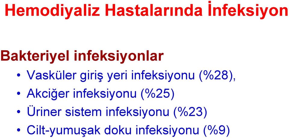 (%28), Akciğer infeksiyonu (%25) Üriner sistem