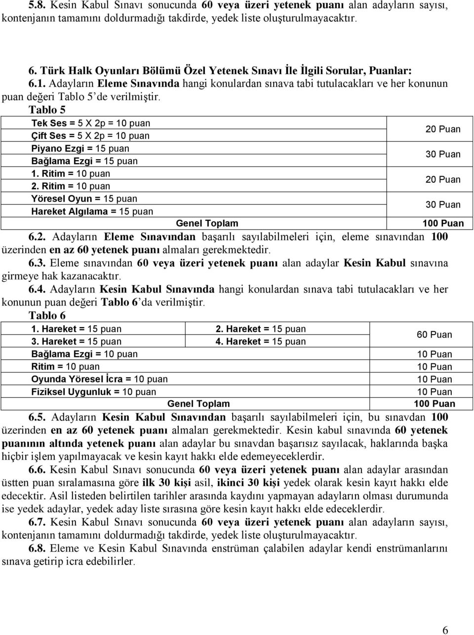 Tablo 5 Tek Ses = 5 X 2p = 10 puan Çift Ses = 5 X 2p = 10 puan Piyano Ezgi = 15 puan Bağlama Ezgi = 15 puan 1. Ritim = 10 puan 2.