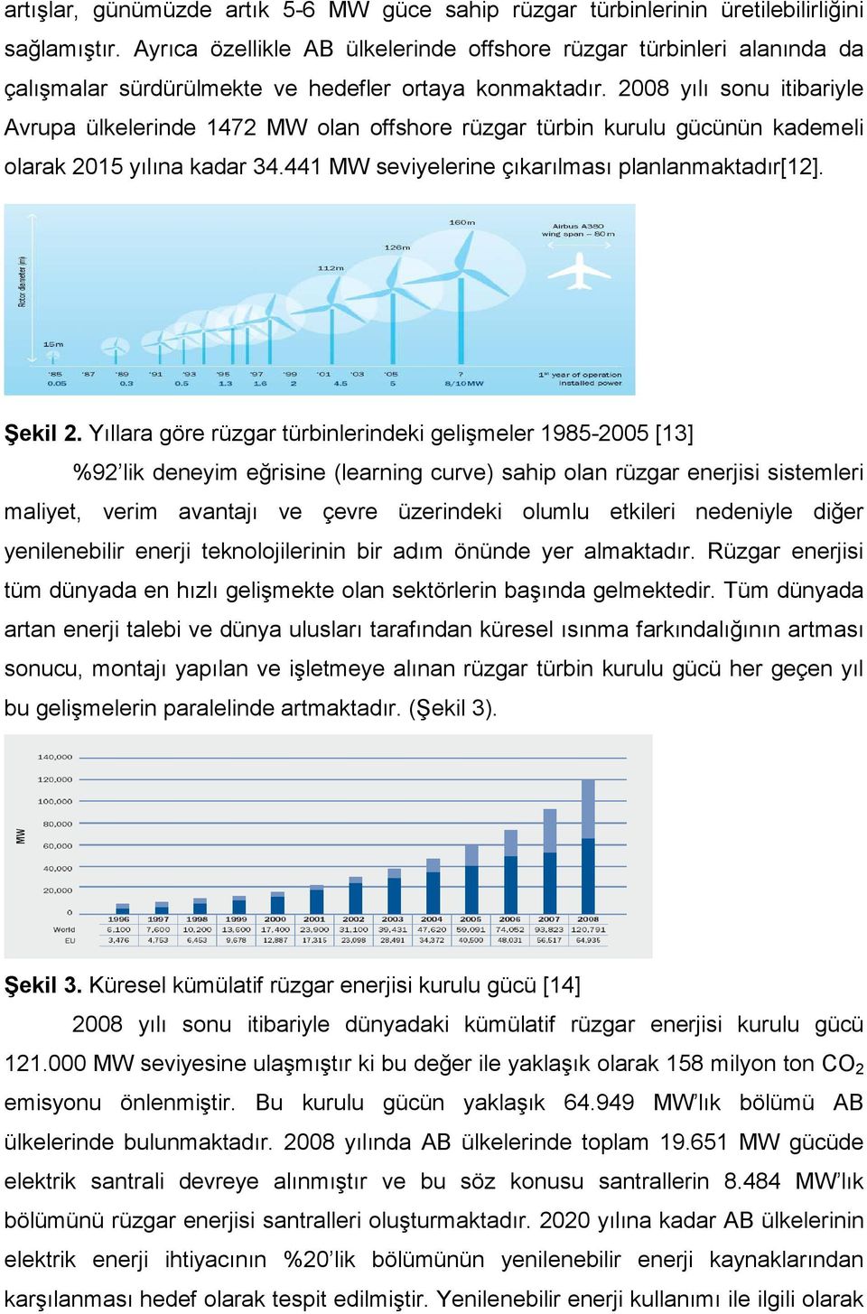 2008 yılı sonu itibariyle Avrupa ülkelerinde 1472 MW olan offshore rüzgar türbin kurulu gücünün kademeli olarak 2015 yılına kadar 34.441 MW seviyelerine çıkarılması planlanmaktadır[12]. Şekil 2.