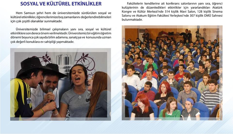 Fakültelerin kendilerine ait konferans salonlarının yanı sıra, öğrenci kulüplerinin de düzenledikleri etkinlikler için yararlandıkları Atatürk Kongre ve Kültür Merkezi nde 514 kişilik Mavi