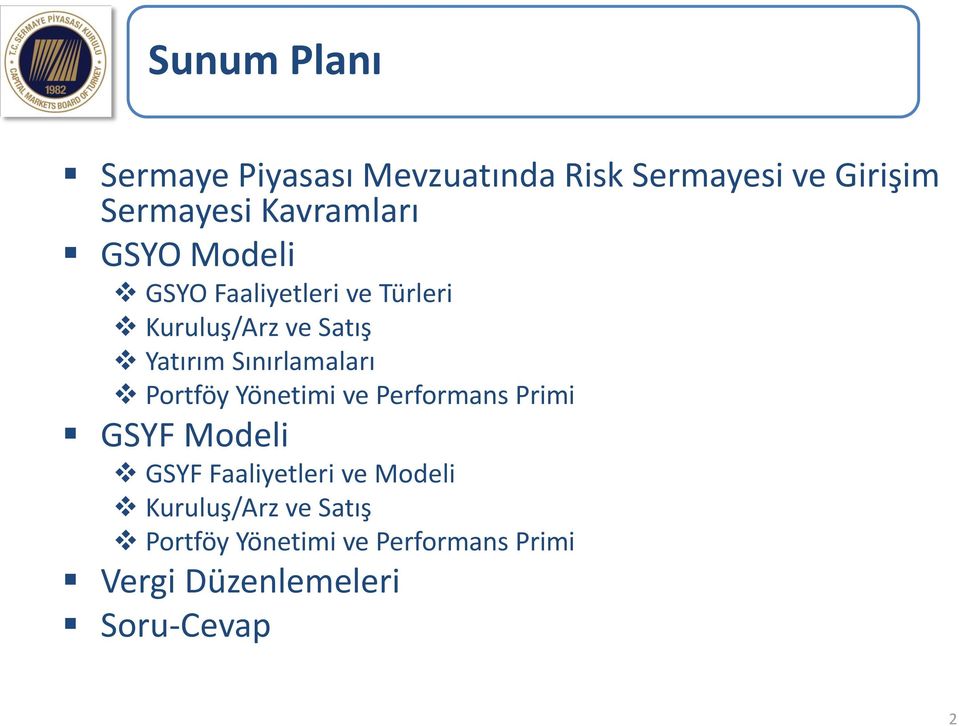 Sınırlamaları Portföy Yönetimi ve Performans Primi GSYF Modeli GSYF Faaliyetleri ve