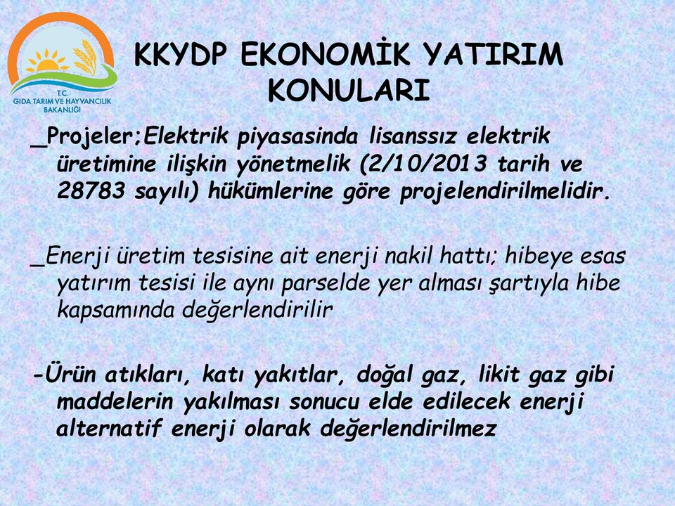 _Enerji üretim tesisine ait enerji nakil hattı; hibeye esas yatırım tesisi ile aynı parselde yer alması şartıyla hibe