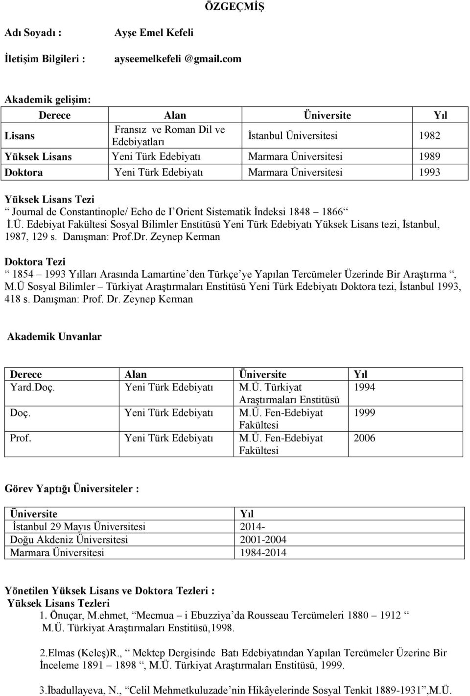 Edebiyatı Marmara Üniversitesi 1993 Yüksek Lisans Tezi Journal de Constantinople/ Echo de I Orient Sistematik İndeksi 1848 1866 İ.Ü. Edebiyat Fakültesi Sosyal Bilimler Enstitüsü Yeni Türk Edebiyatı Yüksek Lisans tezi, İstanbul, 1987, 129 s.