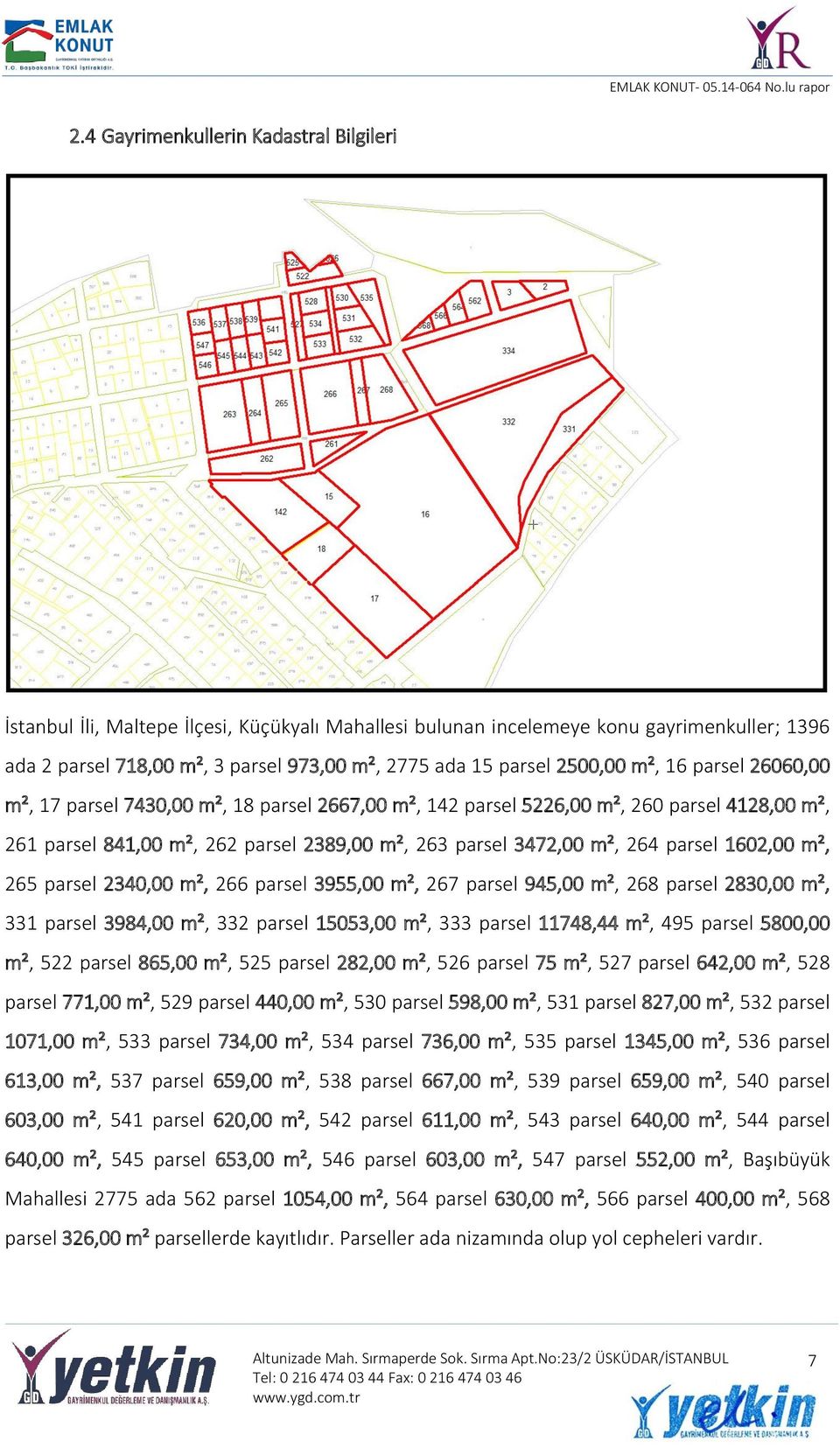 parsel 1602,00 m², 265 parsel 2340,00 m², 266 parsel 3955,00 m², 267 parsel 945,00 m², 268 parsel 2830,00 m², 331 parsel 3984,00 m², 332 parsel 15053,00 m², 333 parsel 11748,44 m², 495 parsel 5800,00