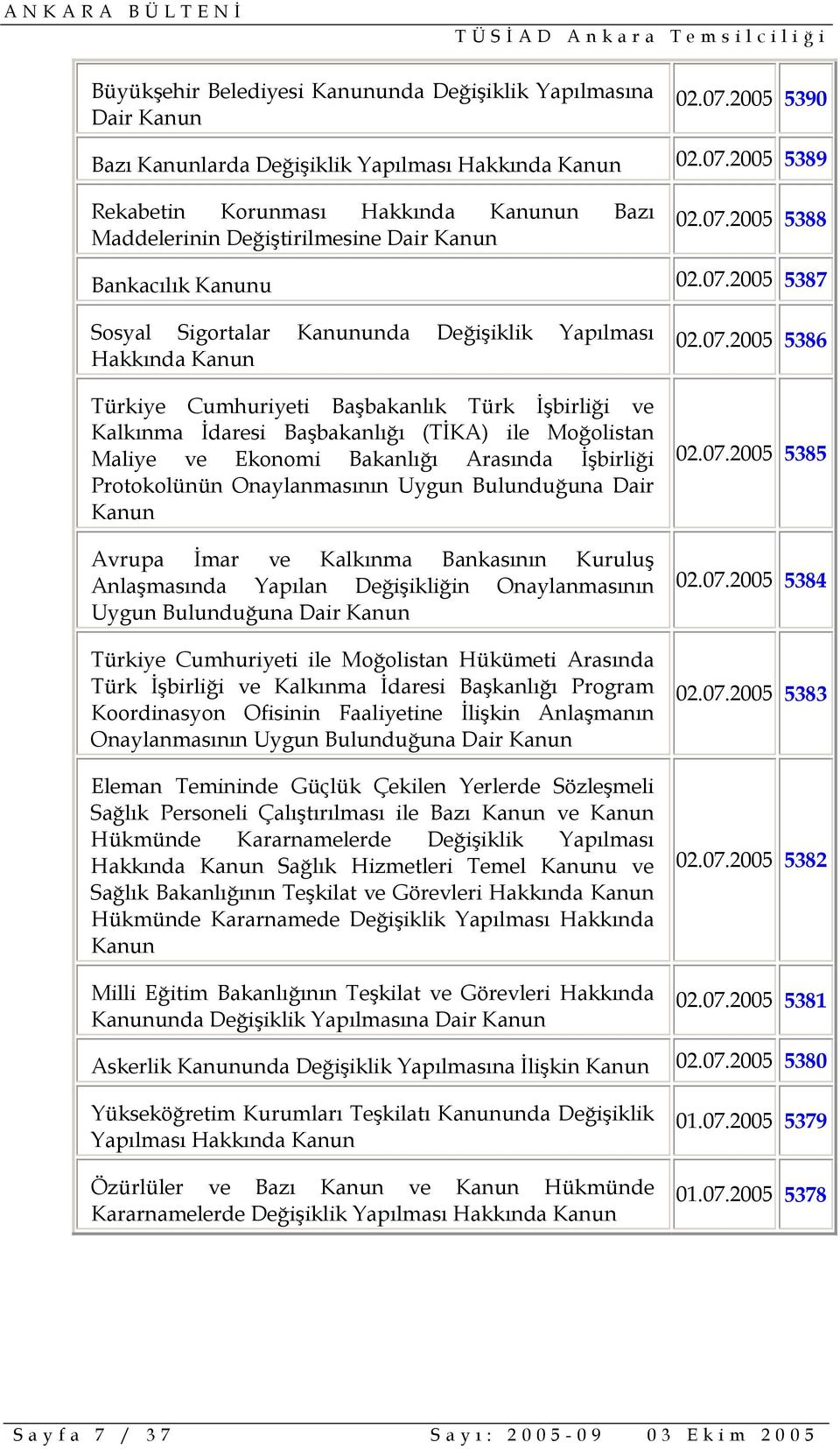 ile Moğolistan Maliye ve Ekonomi Bakanlığı Arasında İşbirliği Protokolünün Onaylanmasının Uygun Bulunduğuna Dair Kanun Avrupa İmar ve Kalkınma Bankasının Kuruluş Anlaşmasında Yapılan Değişikliğin