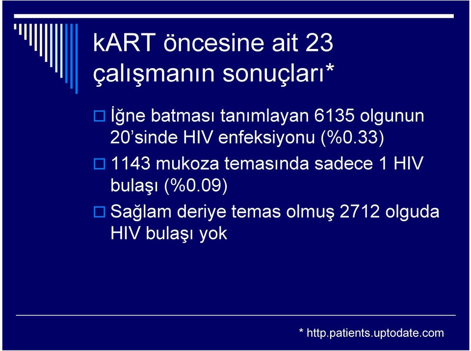 33) 1143 mukoza temasında sadece 1 HIV bulaşı (%0.