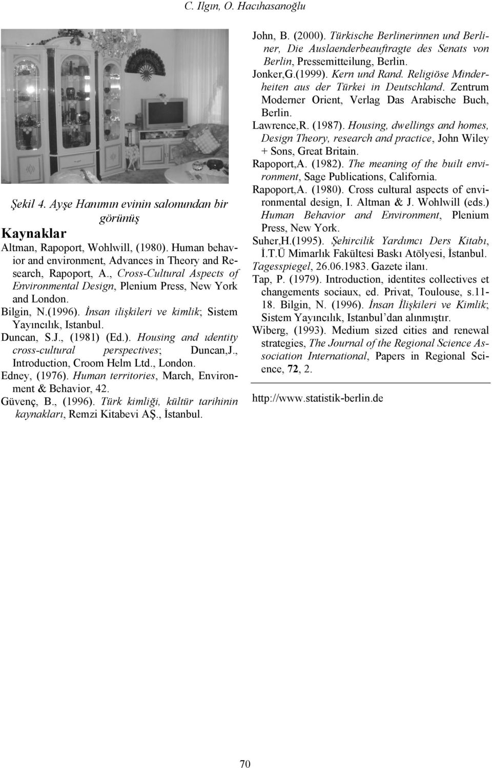 İnsan ilişkileri ve kimlik; Sistem Yayıncılık, Istanbul. Duncan, S.J., (1981) (Ed.). Housing and ıdentity cross-cultural perspectives; Duncan,J., Introduction, Croom Helm Ltd., London. Edney, (1976).