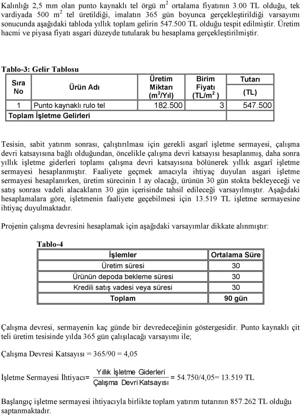 Üretim hacmi ve piyasa fiyatı asgari düzeyde tutularak bu hesaplama gerçekleştirilmiştir.