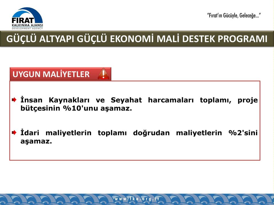 harcamaları toplamı, proje bütçesinin %10'unu aşamaz.