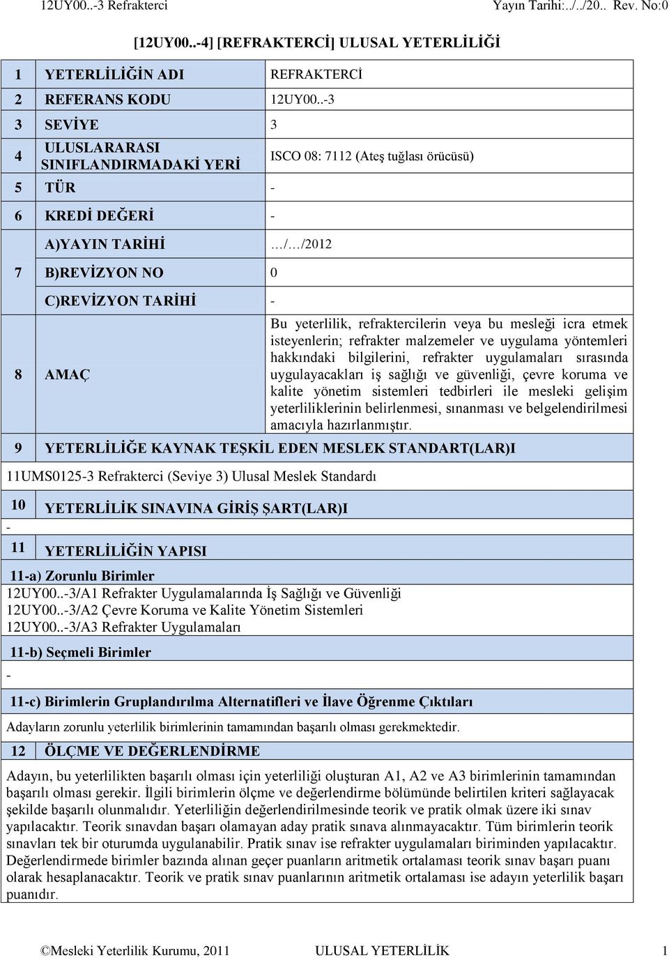 refraktercilerin veya bu mesleği icra etmek isteyenlerin; refrakter malzemeler ve uygulama yöntemleri hakkındaki bilgilerini, refrakter uygulamaları sırasında uygulayacakları iş sağlığı ve güvenliği,