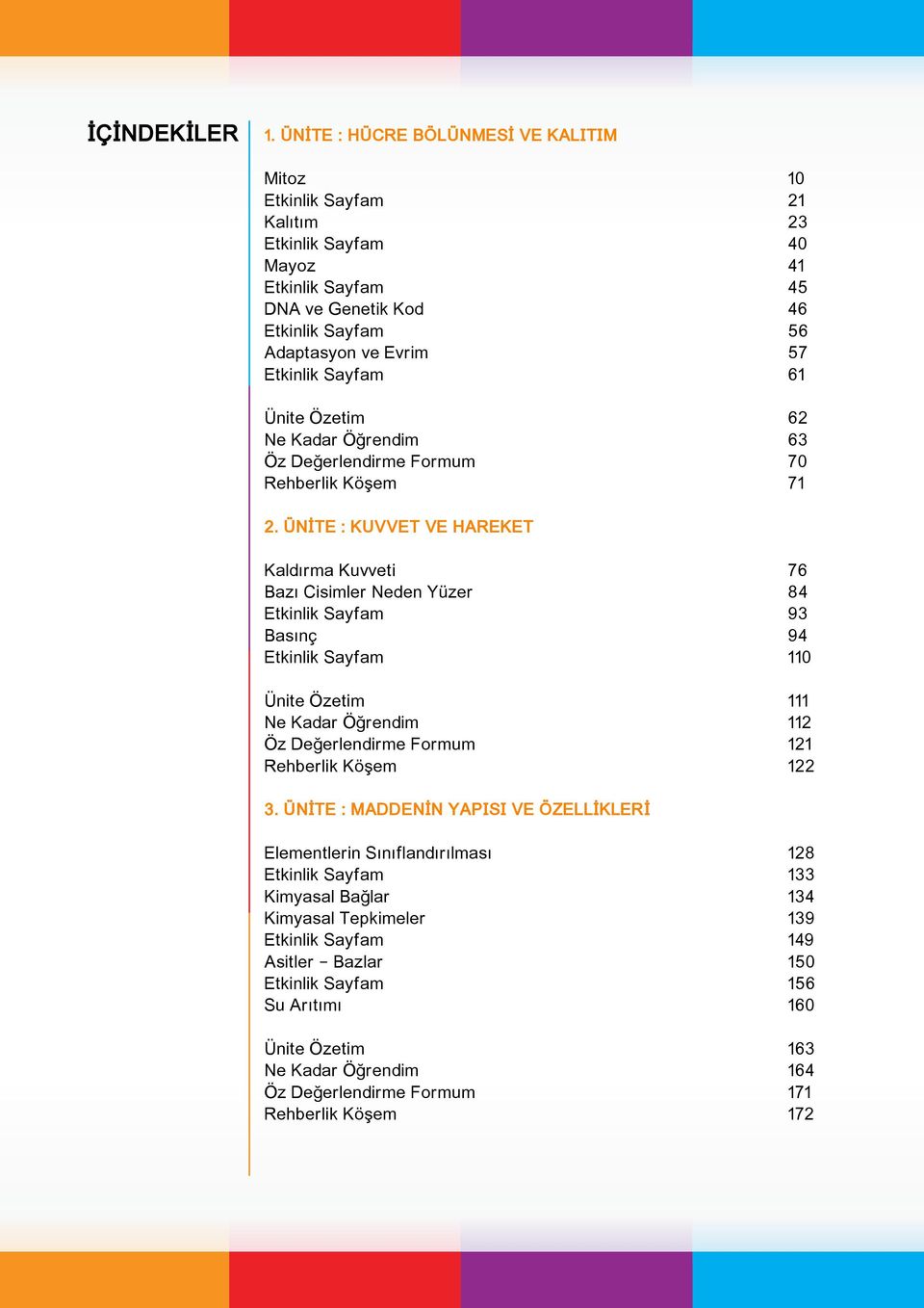 ÜNİTE : KUVVET VE HAREKET Kaldırma Kuvveti 76 Bazı Cisimler Neden Yüzer 84 Etkinlik Sayfam 93 Basınç 94 Etkinlik Sayfam 110 Ünite Özetim 111 Ne Kadar Öğrendim 112 Öz Değerlendirme Formum 121