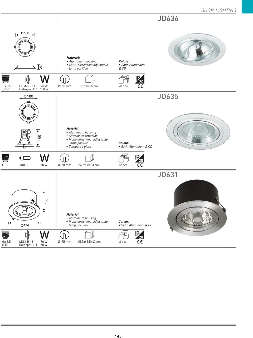 Aluminium reflector Saten Alüminyum & CD Satin Aluminium & CD G 12 HQI-T 70 Ø150 mm 56.