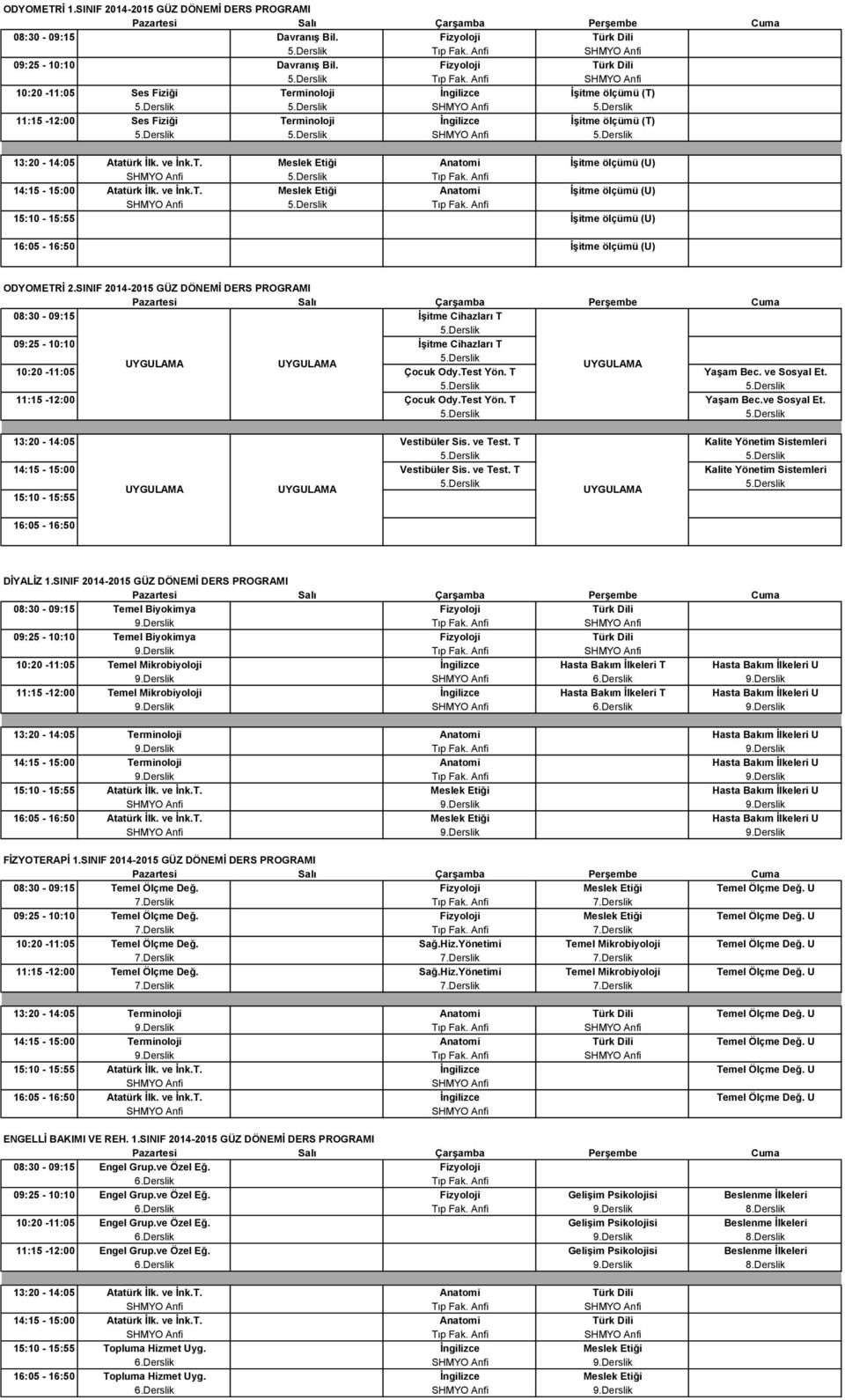 ve Ġnk.T. Meslek Etiği Anatomi ĠĢitme ölçümü (U) 15:10-15:55 ĠĢitme ölçümü (U) 16:05-16:50 ĠĢitme ölçümü (U) ODYOMETRĠ 2.