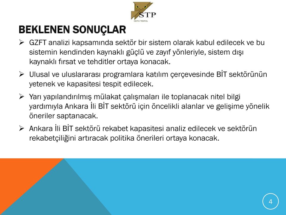 Ulusal ve uluslararası programlara katılım çerçevesinde BİT sektörünün yetenek ve kapasitesi tespit edilecek.