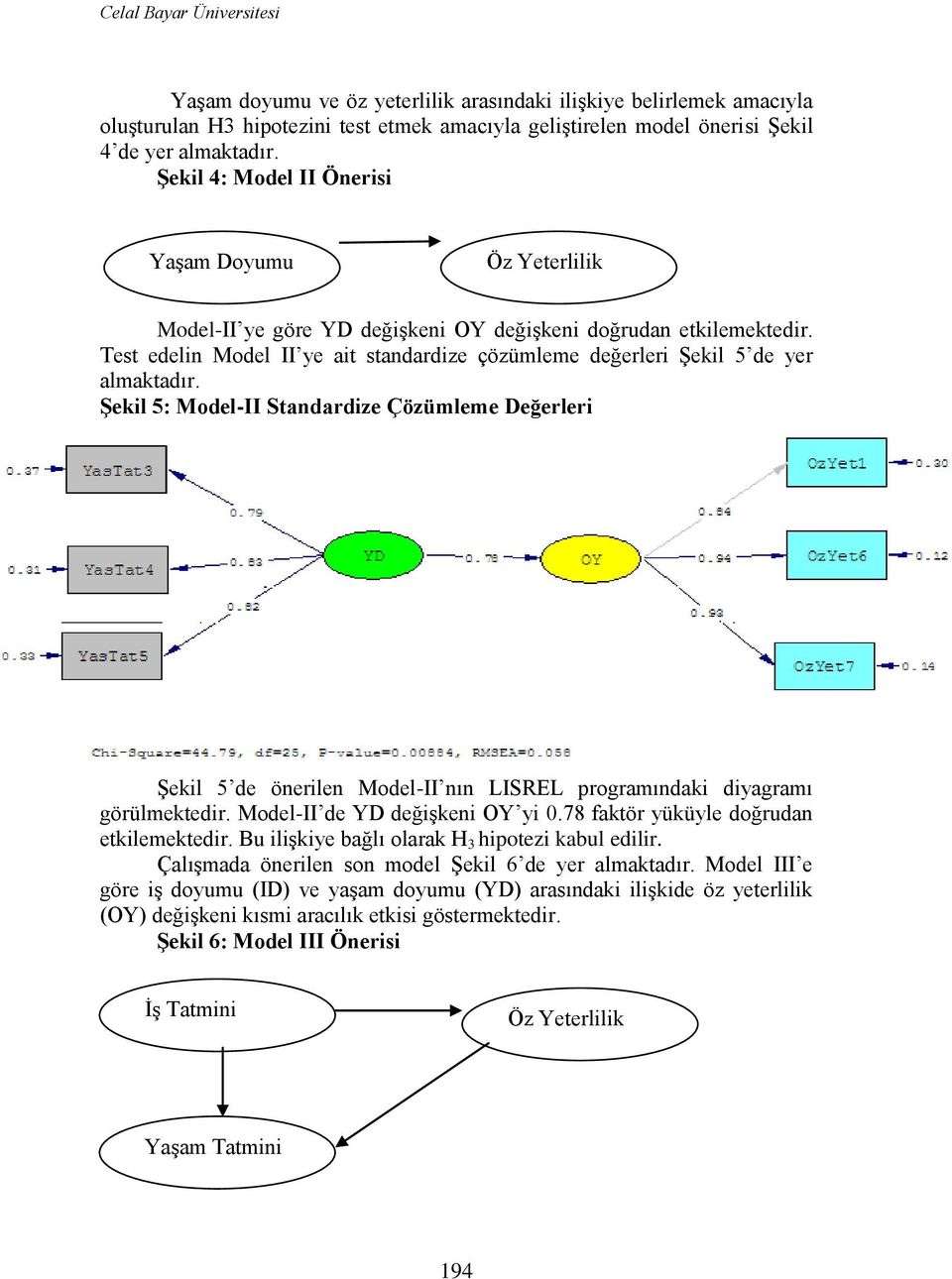 Test edelin Model II ye ait standardize çözümleme değerleri ġekil 5 de yer almaktadır.