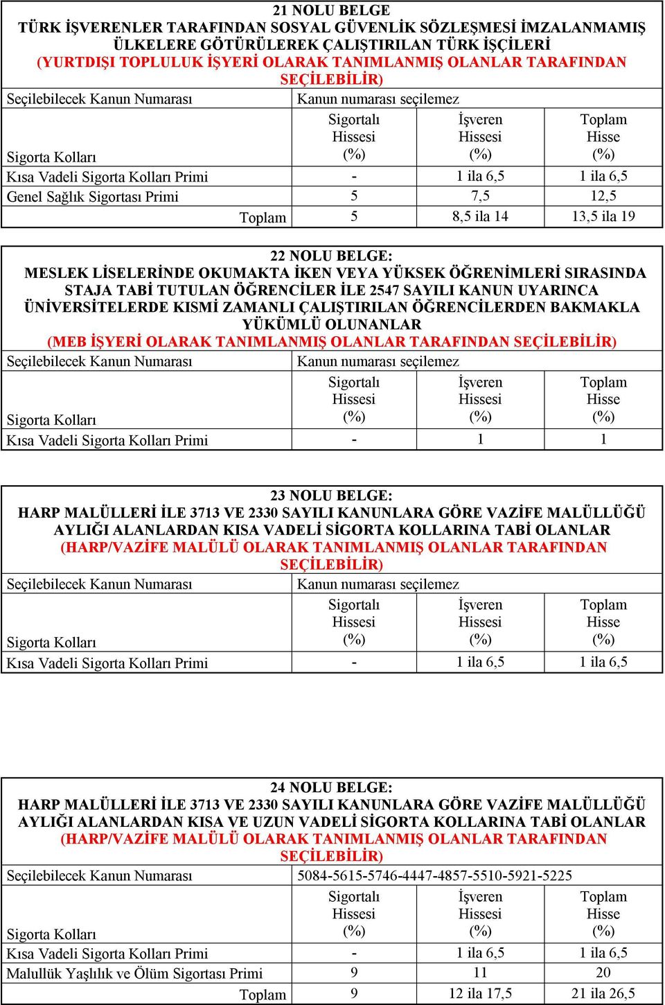 KISMİ ZAMANLI ÇALIŞTIRILAN ÖĞRENCİLERDEN BAKMAKLA YÜKÜMLÜ OLUNANLAR (MEB İŞYERİ OLARAK TANIMLANMIŞ OLANLAR TARAFINDAN Kısa Vadeli Primi - 1 1 23 NOLU BELGE: AYLIĞI ALANLARDAN KISA VADELİ SİGORTA