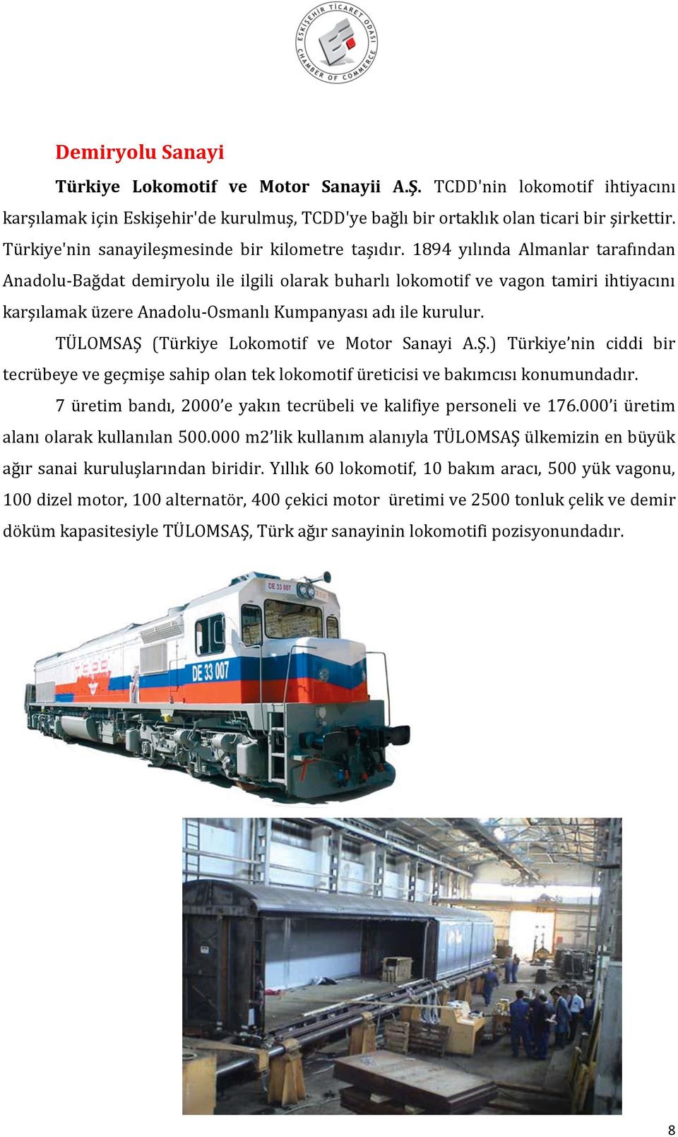 1894 yılında Almanlar tarafından Anadolu-Bağdat demiryolu ile ilgili olarak buharlı lokomotif ve vagon tamiri ihtiyacını karşılamak üzere Anadolu-Osmanlı Kumpanyası adı ile kurulur.