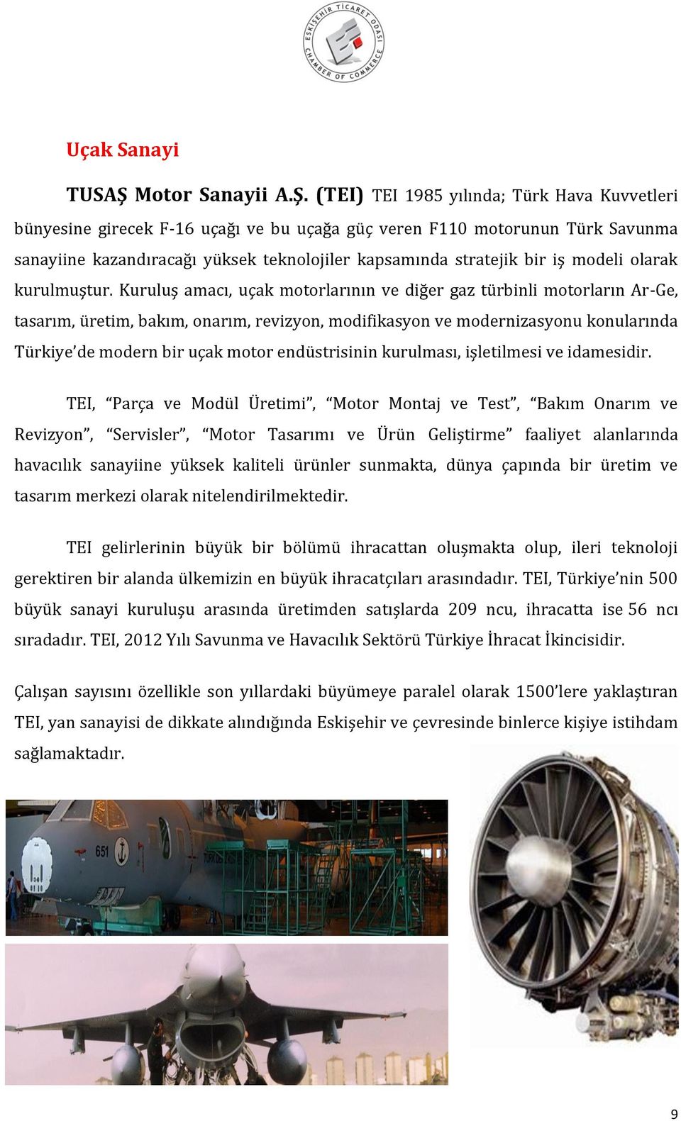 (TEI) TEI 1985 yılında; Türk Hava Kuvvetleri bünyesine girecek F-16 uçağı ve bu uçağa güç veren F110 motorunun Türk Savunma sanayiine kazandıracağı yüksek teknolojiler kapsamında stratejik bir iş
