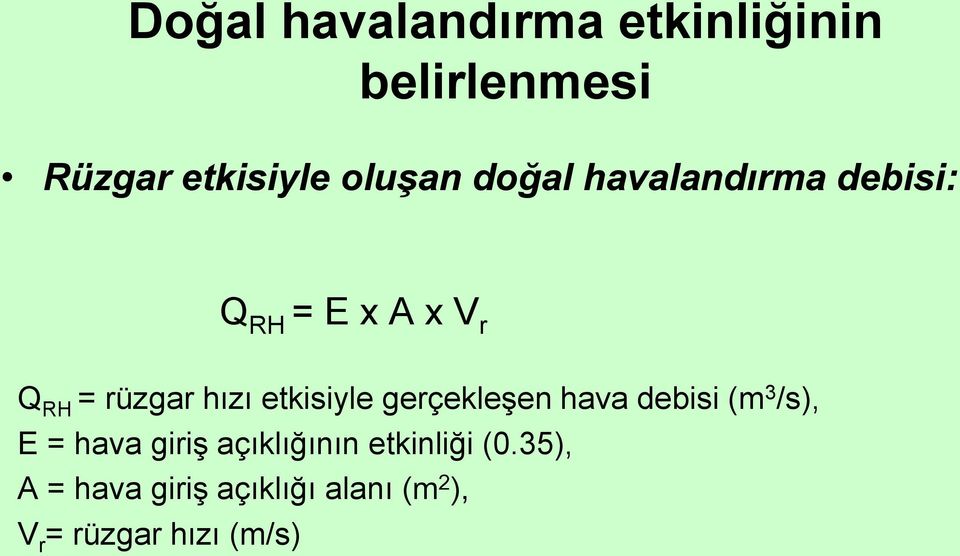 etkisiyle gerçekleşen hava debisi (m 3 /s), E = hava giriş açıklığının