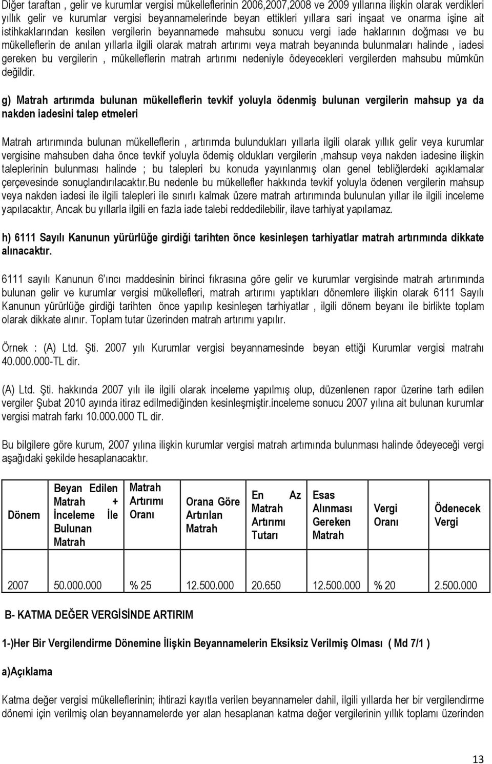 matrah beyanında bulunmaları halinde, iadesi gereken bu vergilerin, mükelleflerin matrah artırımı nedeniyle ödeyecekleri vergilerden mahsubu mümkün değildir.