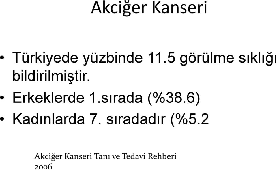 Erkeklerde 1.sırada (%38.6) Kadınlarda 7.