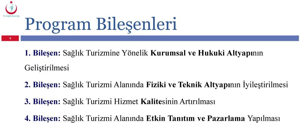 2. Bileşen: Sağlık Turizmi Alanında Fiziki ve Teknik Altyapının