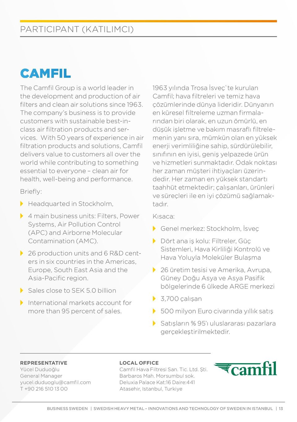 With 50 years of experience in air filtration products and solutions, Camfil delivers value to customers all over the world while contributing to something essential to everyone clean air for health,