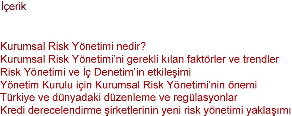 ve İç Denetim in etkileşimi Yönetim Kurulu için Kurumsal Risk Yönetimi nin