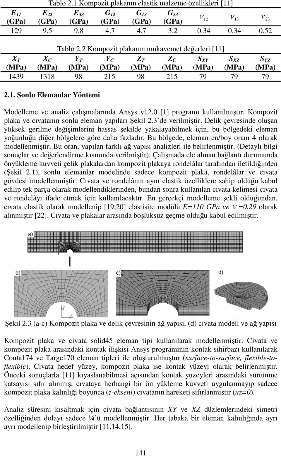 0 [1] programı kullanılmıştır. Kompozit plaka ve cıvatanın sonlu eleman yapıları Şekil.3 de verilmiştir.