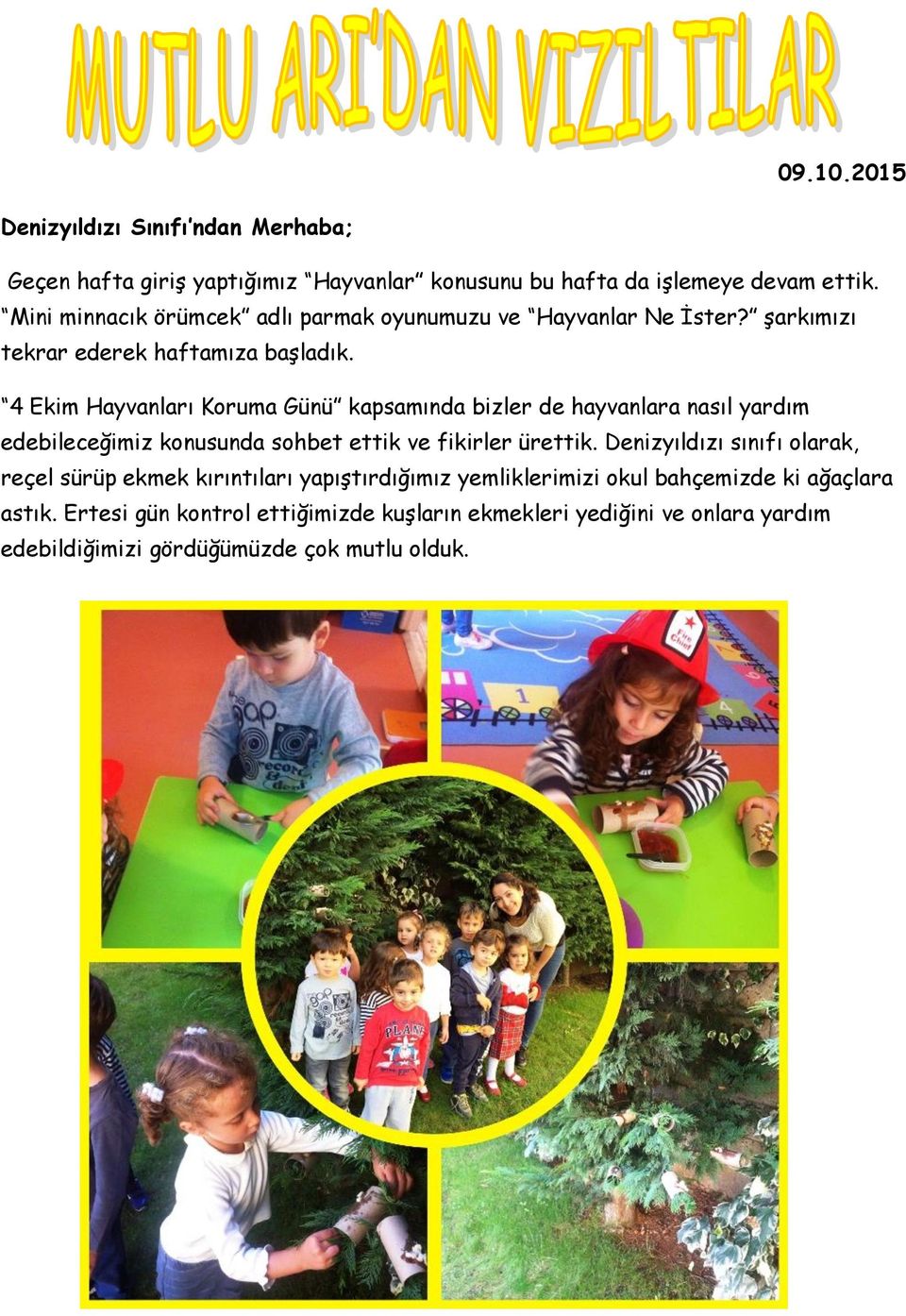 4 Ekim Hayvanları Koruma Günü kapsamında bizler de hayvanlara nasıl yardım edebileceğimiz konusunda sohbet ettik ve fikirler ürettik.