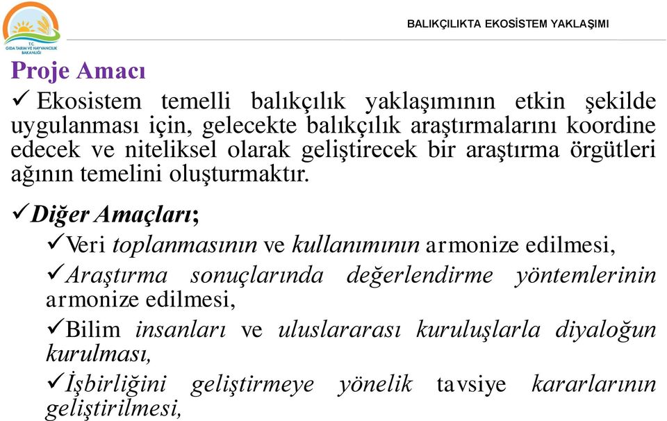 Diğer Amaçları; Veri toplanmasının ve kullanımının armonize edilmesi, Araştırma sonuçlarında değerlendirme yöntemlerinin