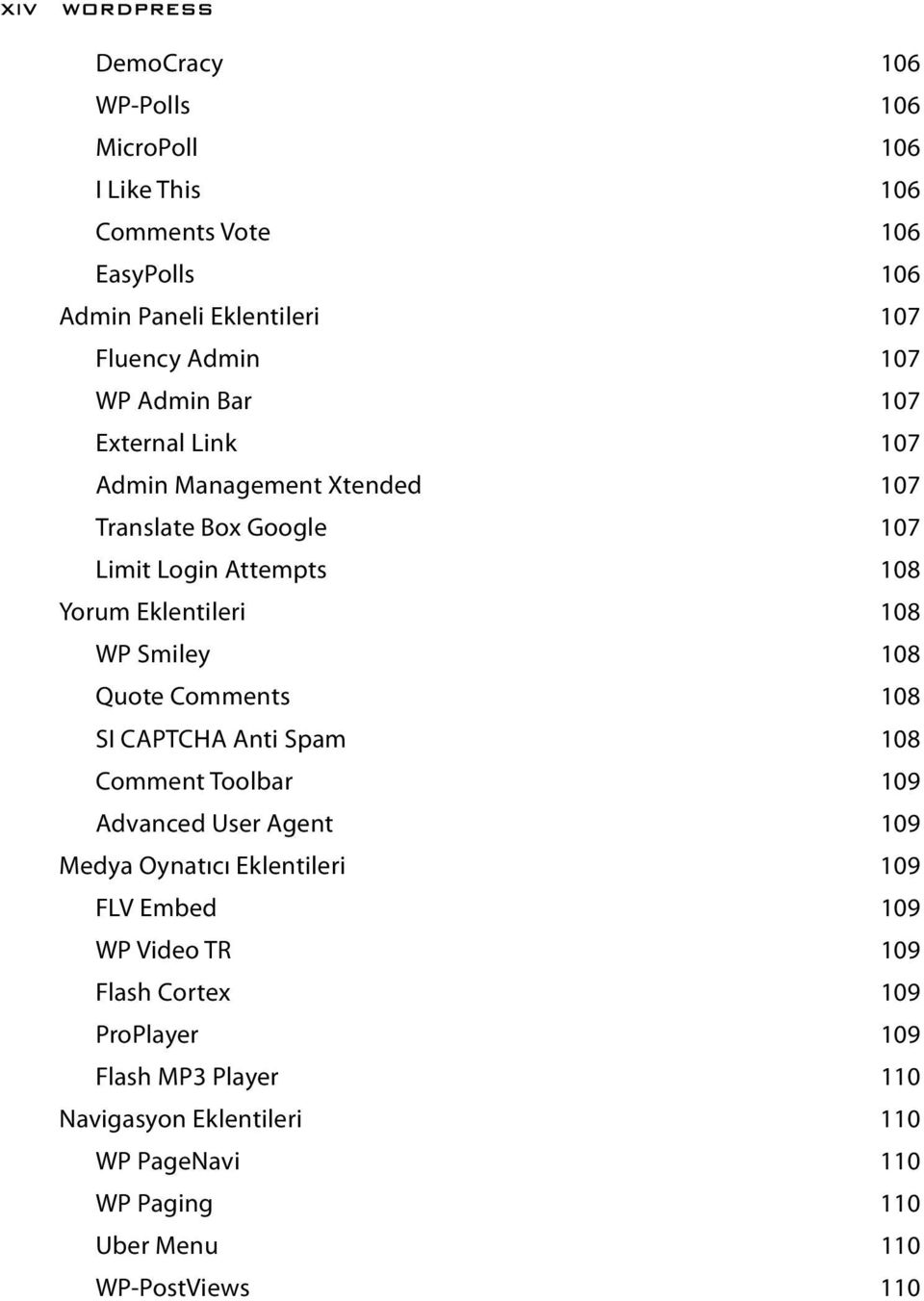 Smiley 108 Quote Comments 108 SI CAPTCHA Anti Spam 108 Comment Toolbar 109 Advanced User Agent 109 Medya Oynatıcı Eklentileri 109 FLV Embed 109 WP