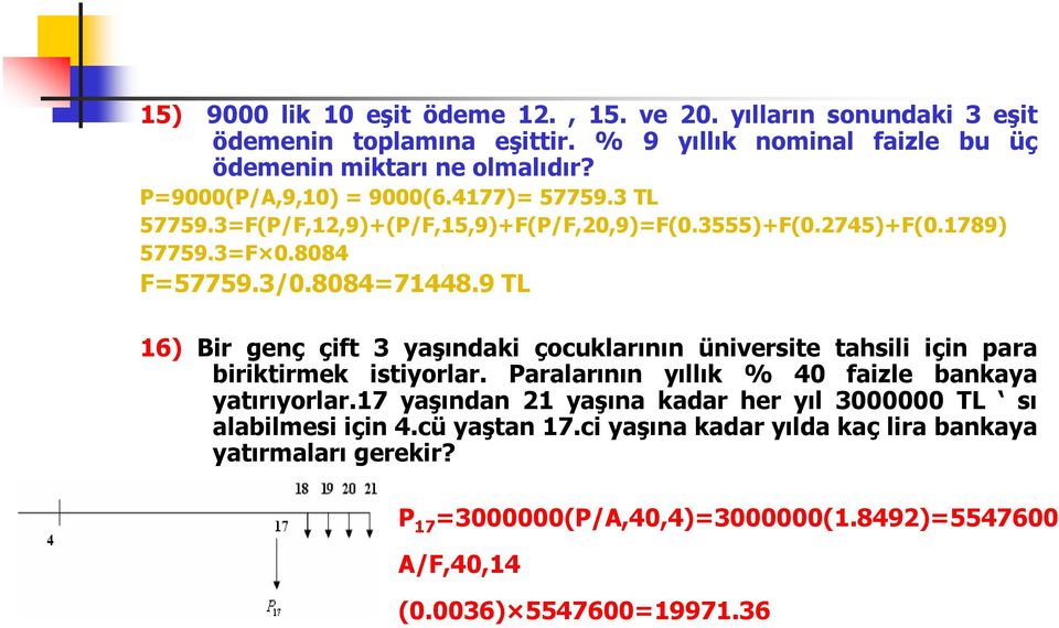 9 TL 16) Bir genç çift 3 yaşındaki çocuklarının üniversite tahsili için para biriktirmek istiyorlar. Paralarının yıllık % 40 faizle bankaya yatırıyorlar.