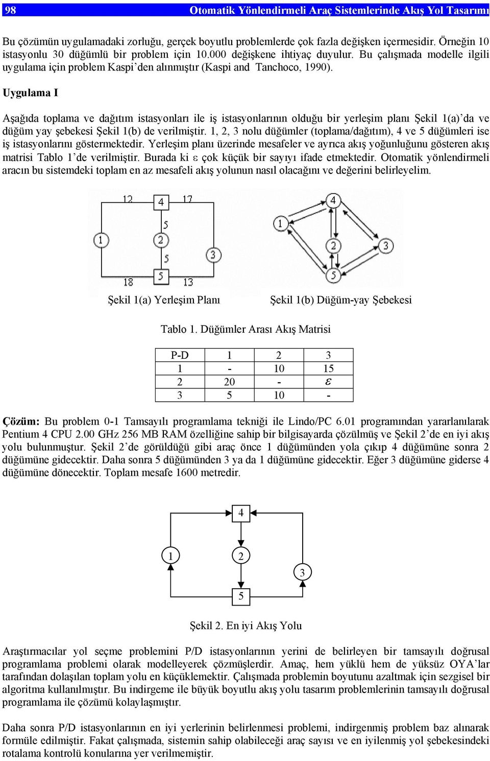 Uygulama I Aşağıda toplama ve dağıtım istasyonları ile iş istasyonlarının olduğu bir yerleşim planı Şekil 1(a) da ve düğüm yay şebekesi Şekil 1(b) de verilmiştir.