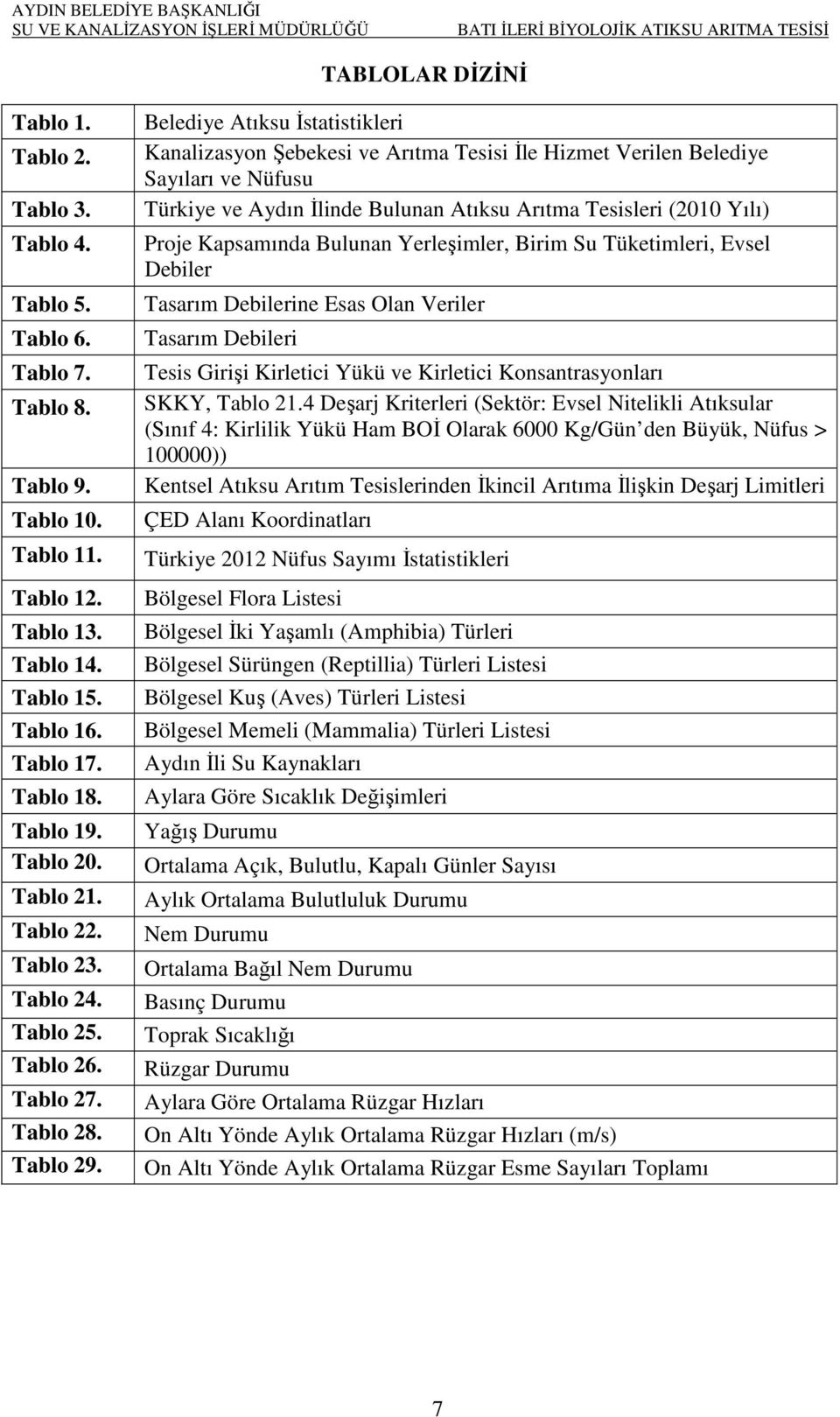 Belediye Atıksu İstatistikleri Kanalizasyon Şebekesi ve Arıtma Tesisi İle Hizmet Verilen Belediye Sayıları ve Nüfusu Türkiye ve Aydın İlinde Bulunan Atıksu Arıtma Tesisleri (2010 Yılı) Proje