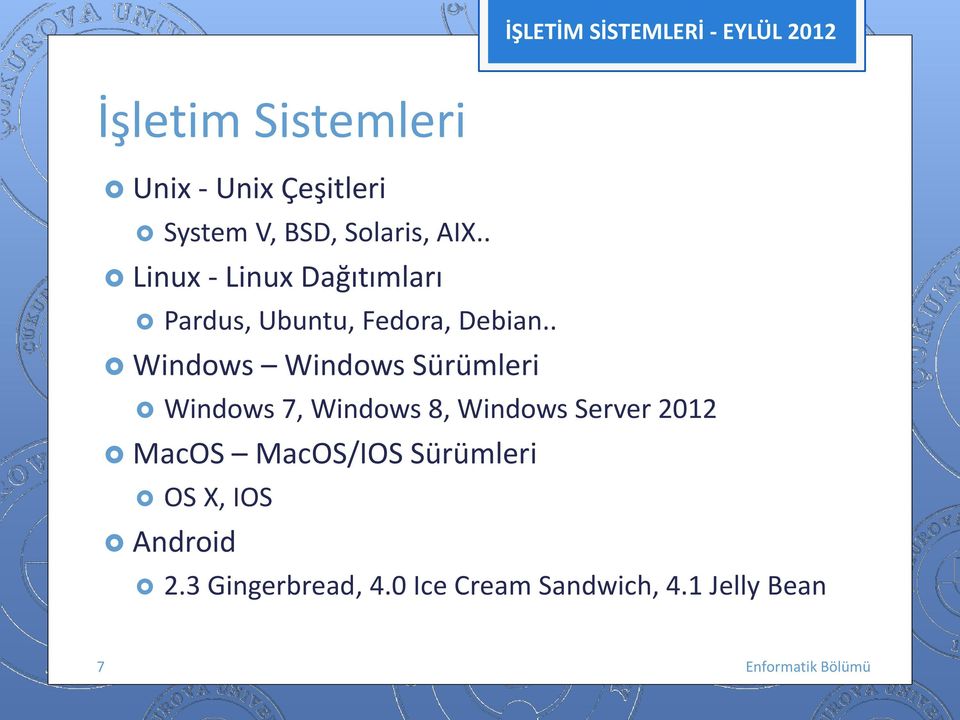 . Windows Windows Sürümleri Windows 7, Windows 8, Windows Server 2012