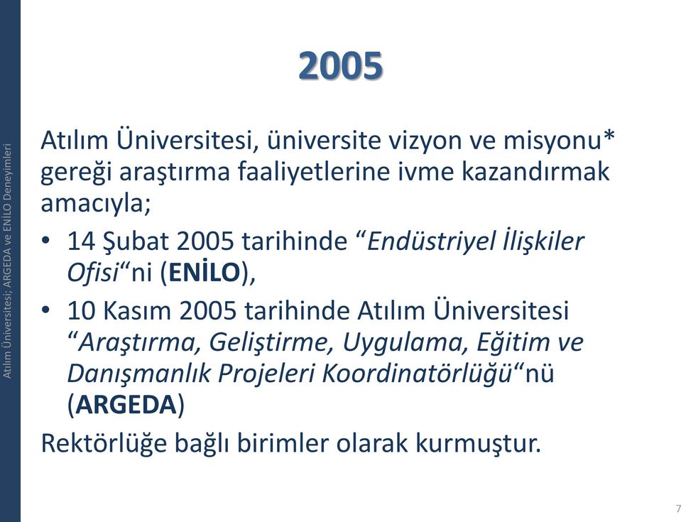 10 Kasım 2005 tarihinde Atılım Üniversitesi Araştırma, Geliştirme, Uygulama, Eğitim ve