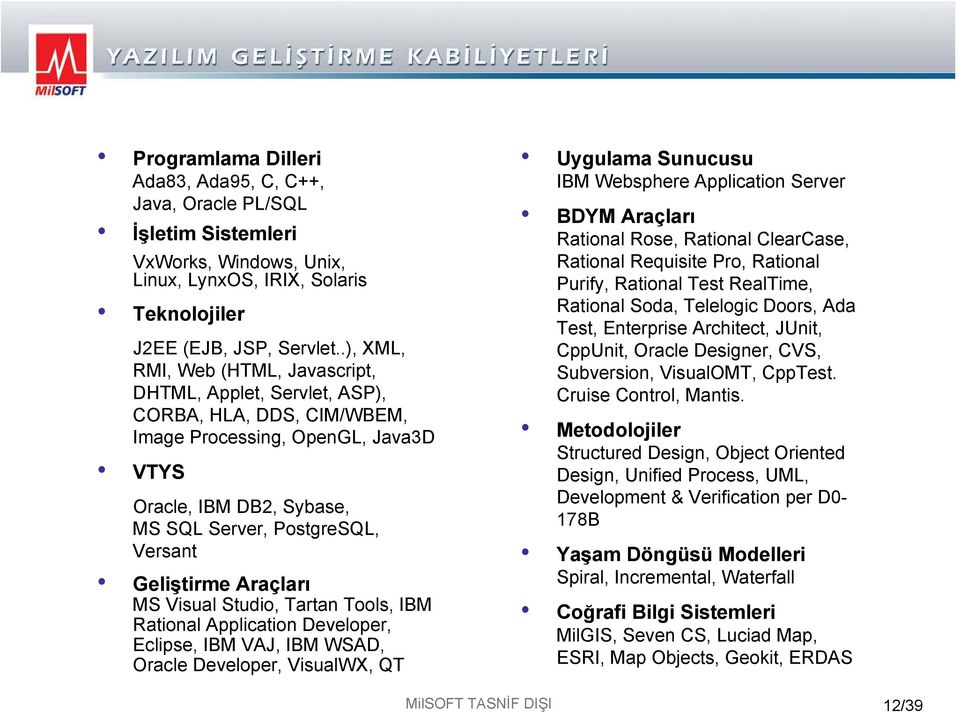 Geliştirme Araçları MS Visual Studio, Tartan Tools, IBM Rational Application Developer, Eclipse, IBM VAJ, IBM WSAD, Oracle Developer, VisualWX, QT Uygulama Sunucusu IBM Websphere Application Server