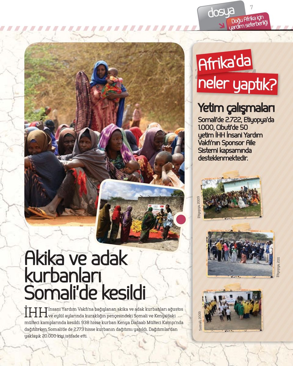 Etiyopya, 2009 Akika ve adak kurbanları Somali de kesildi Etiyopya, 2011 İnsani Yardım Vakfı na bağışlanan akika ve adak kurbanları ağustos İHH ve eylül