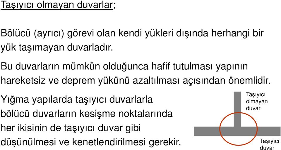 Bu duvarların mümkün olduğunca hafif tutulması yapının hareketsiz ve deprem yükünü azaltılması açısından