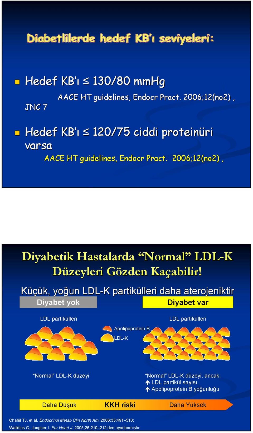 Küçük, yoğun LDL-K partikülleri leri daha aterojeni eniktir Diyabet yok Diyabet var LDL partikülleri Apolipoprotein B LDL-K LDL partikülleri Normal LDL-K