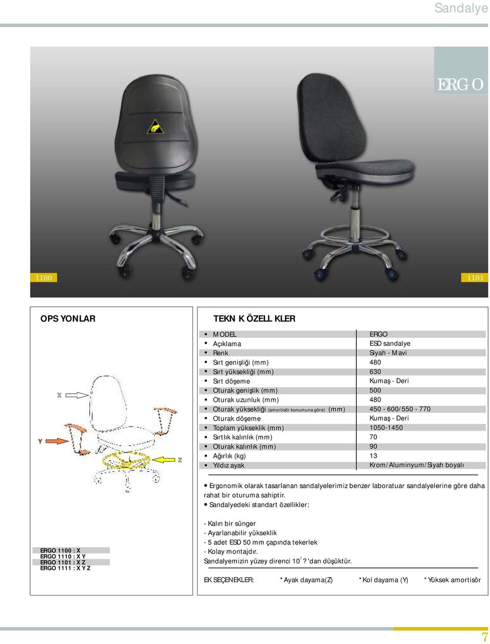 450-600/550-770 Kumaş - Deri 1050-1450 70 90 13 Krom/Aluminyum/Siyah boyalı Ergonomik olarak tasarlanan sandalyelerimiz benzer laboratuar sandalyelerine göre daha rahat bir oturuma sahiptir.